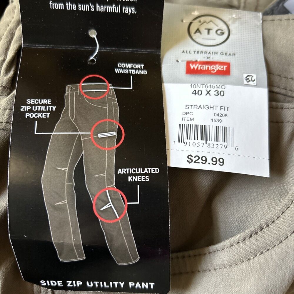 NEW Wrangler ATG Pants Men 40x30 Brown Straight Fit Articulated Knees Zip Pocket - Picture 10 of 12